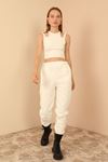 Quilted Fabric Long Sleeve Below The Hips Oversize Women'S Trouser - Ecru