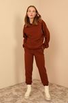 Quilted Fabric Long Sleeve Below The Hips Oversize Women'S Trouser - Brown