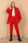 Quilted Fabric Long Sleeve Below The Hips Oversize Women'S Trouser - Red