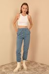 Quilted Fabric Long Sleeve Below The Hips Oversize Women'S Trouser - Blue
