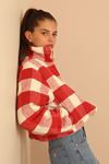Long Sleeve Zip Neck Short Woodcutter Print Bomber Women Coat - Red