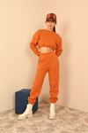 Şardonlu 3 İplik Kumaş Uzun Kol  Kadın Sweatshirt-Tarçın