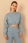 Şardonlu 3 İplik Kumaş Uzun Kol  Kadın Sweatshirt-Bebemavi