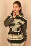 Neoprene Fabric Sleeveless Hooded Long Wide Woodcutter Print Women Vest - Khaki 