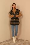 Neoprene Fabric Sleeveless Hooded Long Wide Woodcutter Print Women Vest - Chanterelle 