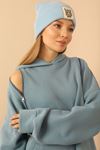 Thread Knit FabricLong Sleeve Hooded Below Hip Oversize Zip Women Sweatshirt - Light Blue