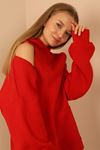Thread Knit FabricLong Sleeve Hooded Below Hip Oversize Zip Women Sweatshirt - Red