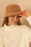 Bucket Kıvırcık Kadın Şapka-Camel