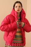 Jesica Fabric Long Sleeve Zip Neck Short Comfy Fit Women Coat-Fuchia