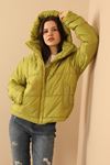 Jesica Fabric Long Sleeve Zip Neck Short Comfy Fit Women Coat-Oil Green