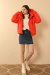 Jesica Fabric Long Sleeve Zip Neck Short Comfy Fit Women Coat-Orange