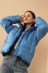 Jesica Fabric Long Sleeve Zip Neck Short Comfy Fit Women Coat-Blue