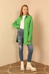 Jakar Kumaş Küçük Kare Desen Oversize Kadın Gömlek-Yeşil
