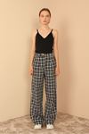 Plaid Fabric Long Oversize Fringed Women'S Trouser - Black