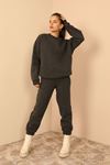 Şardonlu 3 İplik Kumaş Uzun Kol Basen Altı Boy Kadın Sweatshirt-Antrasit