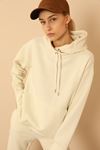 Honeycomb Fabric Long Sleeve Hooded Hip Height Oversize Women Sweatshirt - Ecru