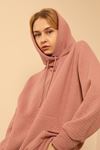 Honeycomb Fabric Long Sleeve Hooded Hip Height Oversize Women Sweatshirt - Light Pink