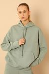 Petek Kumaş Kapüşonlu Basen Boy Oversize/Salaş Kadın Sweatshirt-Mint