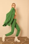 Quilted Fabric Long Sleeve Below Hip Oversize Fastened Women'S Shirt - Green