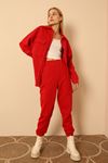 Quilted Fabric Long Sleeve Below Hip Oversize Fastened Women'S Shirt - Red