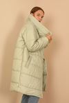 Quilted Fabric Long Sleeve Shawl Collar Long Wide Fastened Women Coat-Mint