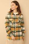 Lumberjack Fabric Long Sleeve Hip Height Oversize Striped Women'S Shirt - Mustard