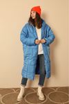 Стеганый ткань длинный рукава оверсайз /женская куртка-Синий