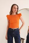 Kaşkorse Kumaş Kolları Fırfırlı Zincir Detay Kadın Bluz-Oranj