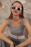 Kaşkorse Kumaş Askılı Kadın Crop-GRİ MELANJ