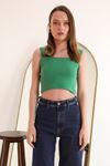 Kaşkorse Kumaş Askılı Kadın Crop-Yeşil