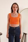 Kaşkorse Kumaş Askılı Kadın Crop-Oranj