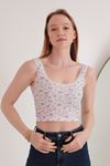 Kaşkorse Kumaş Çiçekli Dantel Yaka Kadın Crop-Lila