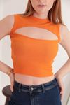 Camisole Fabric Crew Neck Open Front Women's Blouse-Orange