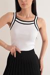 Halter Yaka Triko Bluz-Beyaz