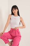 Kaşkorse Kumaş Angel Nakışlı Kadın Crop-Ekru