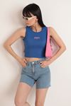 Kaşkorse Kumaş Angel Nakışlı Kadın Crop-Saks