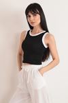 Kaşkorse Kumaş  Halter Yaka Kadın Bluz-Siyah