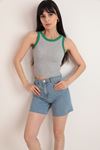 Kaşkorse Kumaş  Halter Yaka Kadın Bluz-Gri