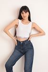 Kaşkorse Kumaş Beli Lastikli Kadın Crop-Bordo