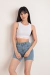 Kaşkorse Kumaş Beli Lastikli Kadın Crop-Oranj