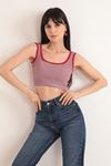 Kaşkorse Çizgili Kadın Crop-Kırmızı