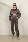 Shiny Fabric Leopard Pattern Women's Suit-Brown