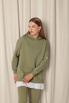 Three Thread Fabric Hooded Women's Khaki Sweat