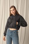 Three Thread Fabric Hooded Short Women's Anthracite Sweat