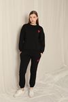 Three Thread Fabric Heart Embroidery Women's Black Suit