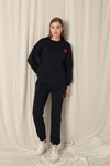 Three Thread Fabric Heart Embroidery Women's Navy Blue Suit
