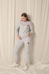 Three Thread Fabric Heart Embroidery Women's Gray Suit
