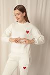 Three Thread Fabric Heart Embroidery Women's Ecru Suit