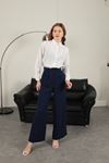 Polyviscon Fabric Women's Trousers-Navy Blue