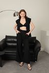 Polyviscon Fabric Women's Trousers-Black